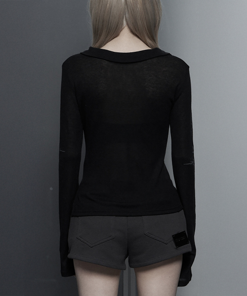 ETRE AU SOMMET(エトレオソメ)の「Rib Collar tattoo Long Sleeve Top (Black)(Tシャツ/カットソー・レディース・ブラック・FREE)」の8枚目の写真