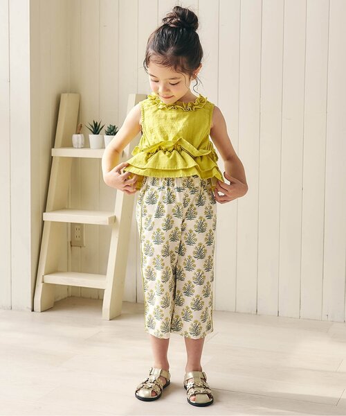 apres les cours（アプレレクール）の「フリルトップス・ラインパンツセットアップ＿アプレレクールマシェリ（セットアップ・キッズ・ブルー/イエロー・90/100/110/120/130/140）」の2枚目の写真