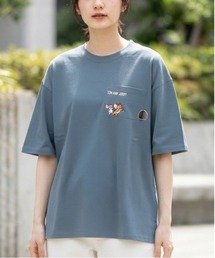 【TOM & JERRY/トムとジェリー】アムンゼン胸ポケワンポイント刺繍半袖Tシャツ(UV/吸水速乾/接触冷感/対塩素加工)/ユニセックス