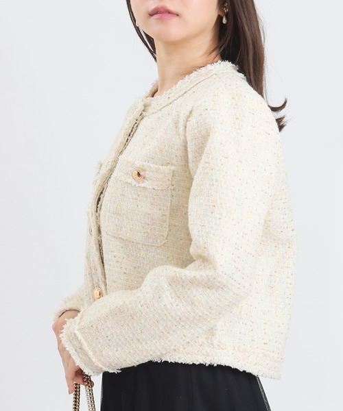 ASTORIA ODIER（アストリアオディール）の「ノーカラーツイードジャケット（ノーカラージャケット・レディース・アイボリー・MEDIUM）」の9枚目の写真