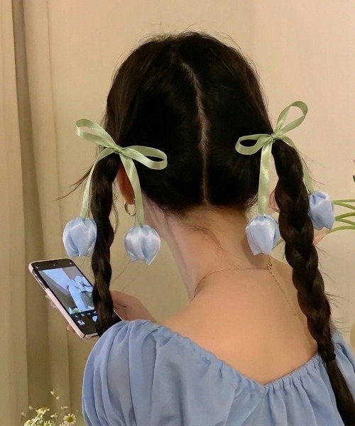セール】【 ammy. / エイミードット 】 チューリップ リボン ヘアゴム
