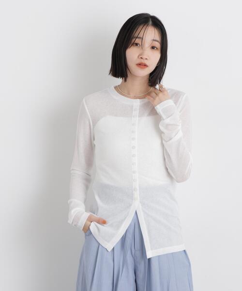 NANO universe（ナノユニバース）の「シアーリブカットソー多ボタンデザイントップス（Tシャツ/カットソー・レディース・イエロー/オフホワイト/ブラック・FREE）」の15枚目の写真