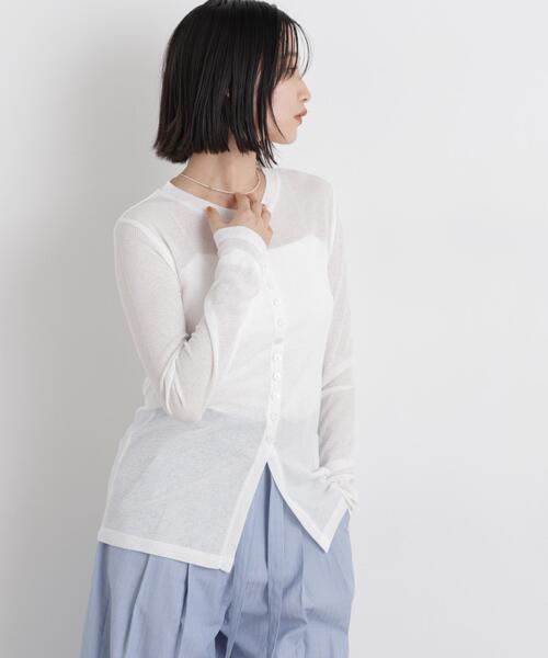 NANO universe（ナノユニバース）の「シアーリブカットソー多ボタンデザイントップス（Tシャツ/カットソー・レディース・イエロー/オフホワイト/ブラック・FREE）」の13枚目の写真