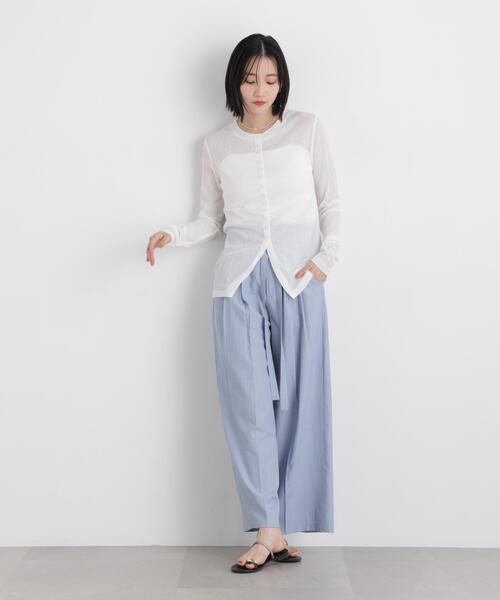 NANO universe（ナノユニバース）の「シアーリブカットソー多ボタンデザイントップス（Tシャツ/カットソー・レディース・イエロー/オフホワイト/ブラック・FREE）」の10枚目の写真