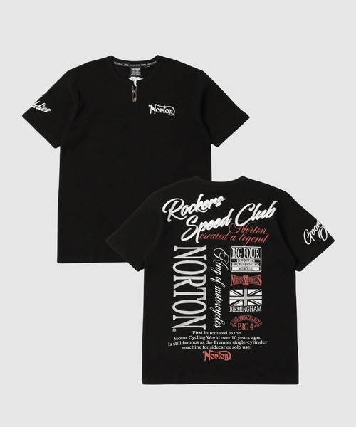 Norton(ノートン)の「【Norton/ノートン】 バックロゴプリント サーマル キーネック 半袖Tシャツ(Tシャツ/カットソー・メンズ・ブラック/ホワイト・M/L/XL)」の2枚目の写真