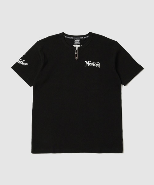 Norton(ノートン)の「【Norton/ノートン】 バックロゴプリント サーマル キーネック 半袖Tシャツ(Tシャツ/カットソー・メンズ・ブラック/ホワイト・M/L/XL)」の3枚目の写真