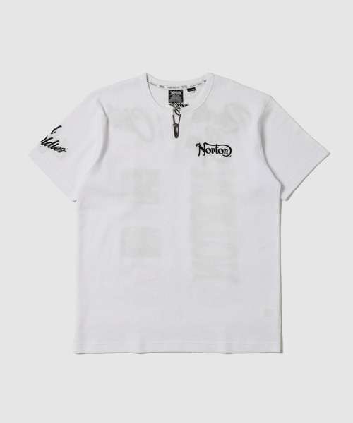 Norton(ノートン)の「【Norton/ノートン】 バックロゴプリント サーマル キーネック 半袖Tシャツ(Tシャツ/カットソー・メンズ・ブラック/ホワイト・M/L/XL)」の4枚目の写真