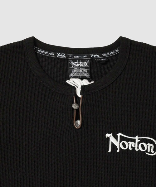 Norton(ノートン)の「【Norton/ノートン】 バックロゴプリント サーマル キーネック 半袖Tシャツ(Tシャツ/カットソー・メンズ・ブラック/ホワイト・M/L/XL)」の7枚目の写真