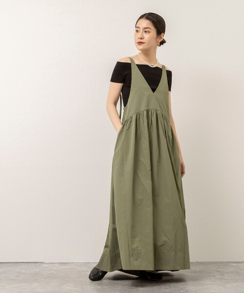 MAQWEL（マクウェル）の「【追加】【MAQWEL/マクウェル】ウォッシャブルソフトタフタワンピース（ワンピース・レディース・ブラック/カーキ・FREE）」の4枚目の写真