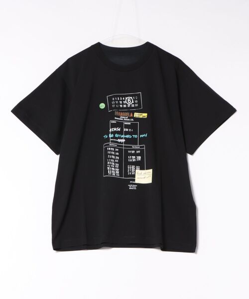 MM6 MAISON MARGIELA ボウ Tシャツ MM6 Maison Margiela: ブラック Library Stamp Tシャツ | SSENSE 日本
