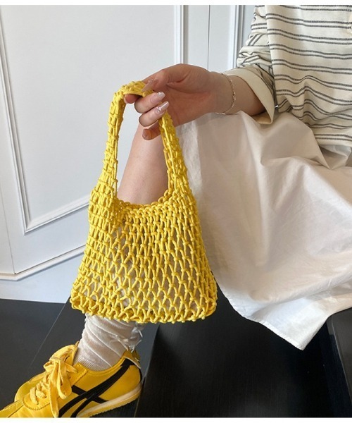 Ritzy（リッツィー）の「メッシュ編み コンパクトサイズのトートバッグ（トートバッグ・レディース・ブルー/グリーン/ホワイト/ブラウン/パープル/ブラック/イエロー/マスタード・FREE）」の2枚目の写真
