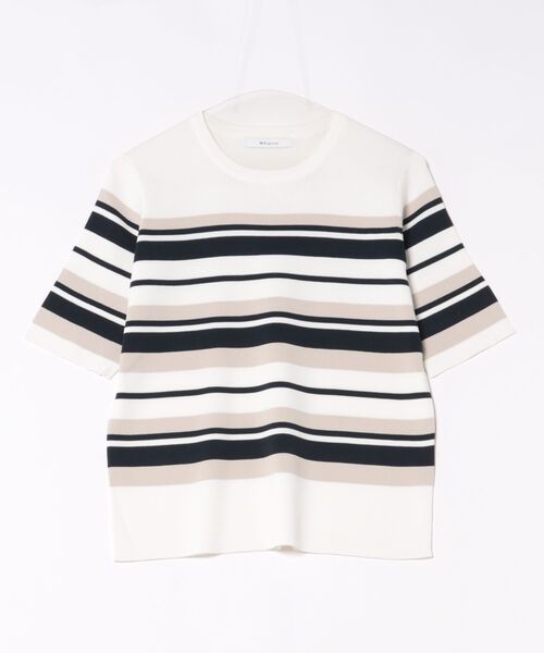 m.f.editorial(エムエフエディトリアル)の「【ストレッチ 接触冷感 UVカット 毛玉防止 ウォッシャブル】m.f.エディトリアル レディース 快適機能 ボーダー クルー 半袖 サマー ニット プルオーバー(ニット/セーター・レディース・ネイビー/アイボリー・MEDIUM/LARGE)」の14枚目の写真