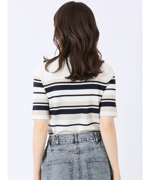 m.f.editorial(エムエフエディトリアル)の「【ストレッチ 接触冷感 UVカット 毛玉防止 ウォッシャブル】m.f.エディトリアル レディース 快適機能 ボーダー クルー 半袖 サマー ニット プルオーバー(ニット/セーター・レディース・ネイビー/アイボリー・MEDIUM/LARGE)」の22枚目の写真