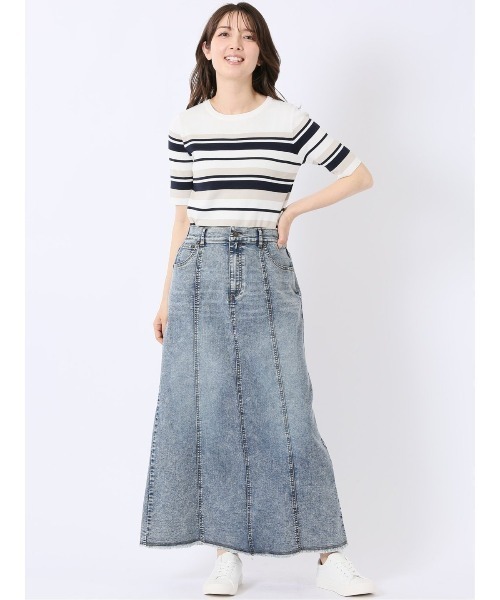 m.f.editorial(エムエフエディトリアル)の「【ストレッチ 接触冷感 UVカット 毛玉防止 ウォッシャブル】m.f.エディトリアル レディース 快適機能 ボーダー クルー 半袖 サマー ニット プルオーバー(ニット/セーター・レディース・ネイビー/アイボリー・MEDIUM/LARGE)」の20枚目の写真