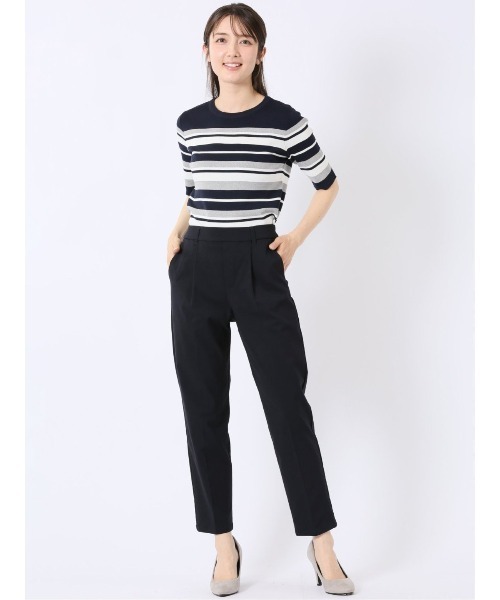 m.f.editorial(エムエフエディトリアル)の「【ストレッチ 接触冷感 UVカット 毛玉防止 ウォッシャブル】m.f.エディトリアル レディース 快適機能 ボーダー クルー 半袖 サマー ニット プルオーバー(ニット/セーター・レディース・ネイビー/アイボリー・MEDIUM/LARGE)」の10枚目の写真