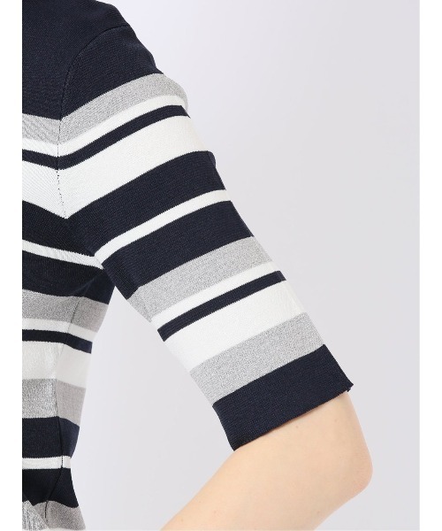 m.f.editorial(エムエフエディトリアル)の「【ストレッチ 接触冷感 UVカット 毛玉防止 ウォッシャブル】m.f.エディトリアル レディース 快適機能 ボーダー クルー 半袖 サマー ニット プルオーバー(ニット/セーター・レディース・ネイビー/アイボリー・MEDIUM/LARGE)」の5枚目の写真