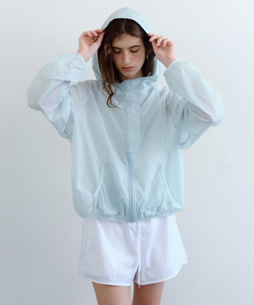 URAGO(ユラーゴ)の「Light nylon hooded jumper(ナイロンジャケット・レディース・チャコールグレー/ミント/ホワイト・FREE)」の5枚目の写真