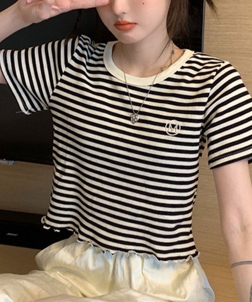 Flugge(フラッジー)の「ボーダーショートリブTシャツ(Tシャツ/カットソー・レディース・ブラック/グリーン・LARGE/MEDIUM)」の18枚目の写真