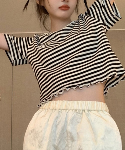 Flugge(フラッジー)の「ボーダーショートリブTシャツ(Tシャツ/カットソー・レディース・ブラック/グリーン・LARGE/MEDIUM)」の17枚目の写真