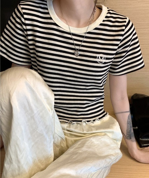 Flugge(フラッジー)の「ボーダーショートリブTシャツ(Tシャツ/カットソー・レディース・ブラック/グリーン・LARGE/MEDIUM)」の16枚目の写真