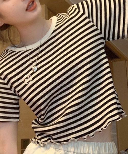 Flugge(フラッジー)の「ボーダーショートリブTシャツ(Tシャツ/カットソー・レディース・ブラック/グリーン・LARGE/MEDIUM)」の15枚目の写真