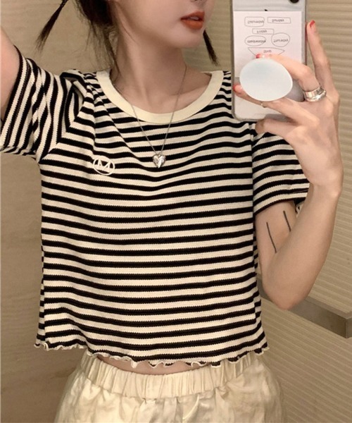 Flugge(フラッジー)の「ボーダーショートリブTシャツ(Tシャツ/カットソー・レディース・ブラック/グリーン・LARGE/MEDIUM)」の13枚目の写真