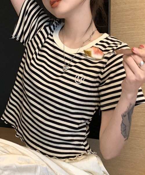 Flugge(フラッジー)の「ボーダーショートリブTシャツ(Tシャツ/カットソー・レディース・ブラック/グリーン・LARGE/MEDIUM)」の11枚目の写真