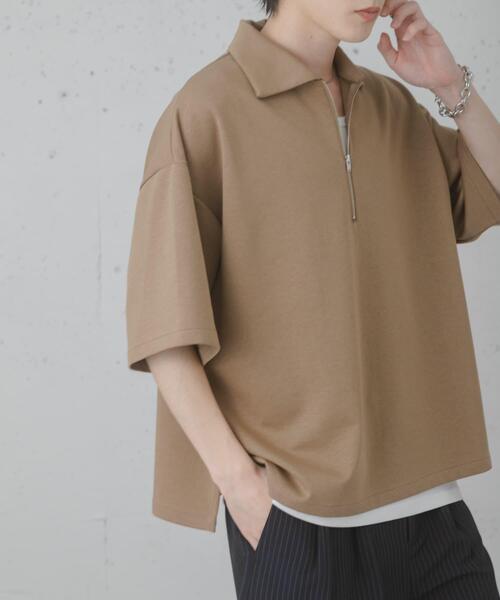 SENSE OF PLACE by URBAN RESEARCH(センスオブプレイスバイアーバンリサーチ)の「『ユニセックス』ダンボールポンチハーフジップショートスリーブTシャツ(Tシャツ/カットソー・メンズ・イエロー/ライトグレー/チャコールグレー/ブラック/ブルー/ベージュ・LARGE/MEDIUM)」の4枚目の写真