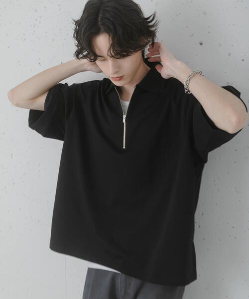 SENSE OF PLACE by URBAN RESEARCH(センスオブプレイスバイアーバンリサーチ)の「ダンボールポンチハーフジップショートスリーブTシャツ(Tシャツ/カットソー・メンズ・イエロー/ライトグレー/チャコールグレー/ブラック・LARGE/MEDIUM)」の1枚目の写真