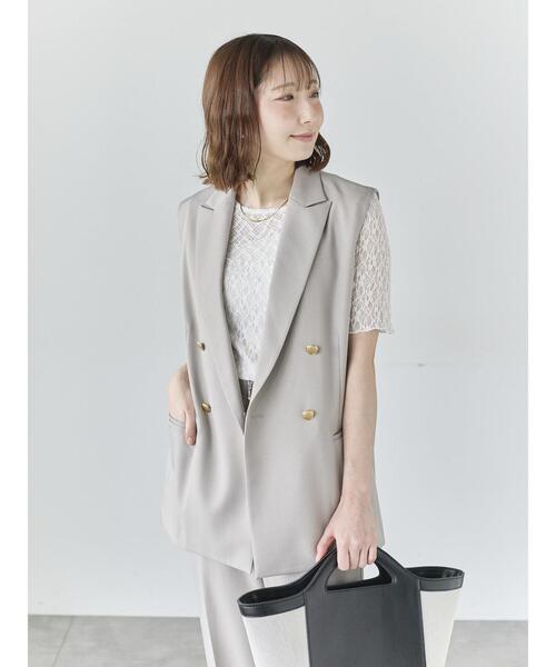 Te chichi(テチチ)の「リネンライクダブルブレストジレ(セットアップ可)(ベスト・レディース・ネイビー/ベージュ/シルバーグレー・F)」の6枚目の写真