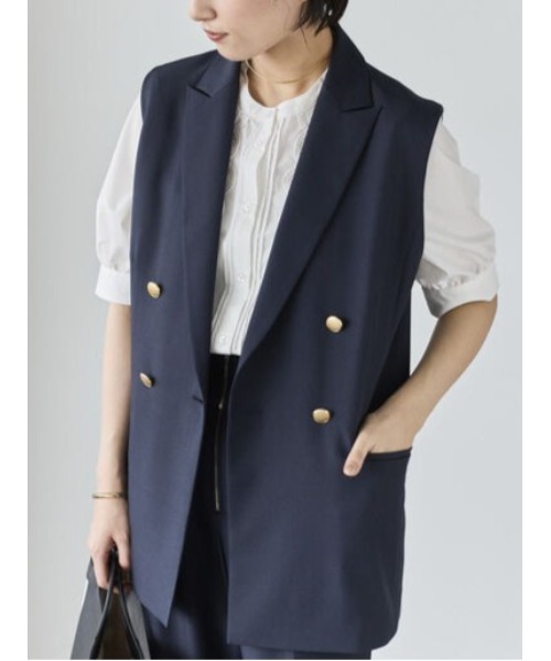 Te chichi(テチチ)の「リネンライクダブルブレストジレ(セットアップ可)(ベスト・レディース・ネイビー/ベージュ/シルバーグレー・F)」の1枚目の写真