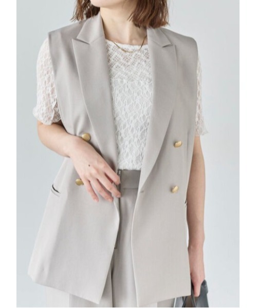 Te chichi(テチチ)の「リネンライクダブルブレストジレ(セットアップ可)(ベスト・レディース・ネイビー/ベージュ/シルバーグレー・F)」の2枚目の写真