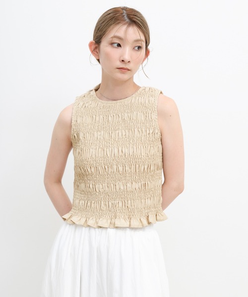 select MOCA(セレクトモカ)の「リネンライクシャーリングノースリーブトップス(タンクトップ・レディース・チャコール/ベージュ/カーキ・FREE)」の3枚目の写真