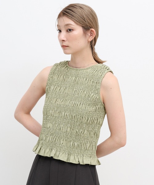 select MOCA(セレクトモカ)の「リネンライクシャーリングノースリーブトップス(タンクトップ・レディース・チャコール/ベージュ/カーキ・FREE)」の1枚目の写真