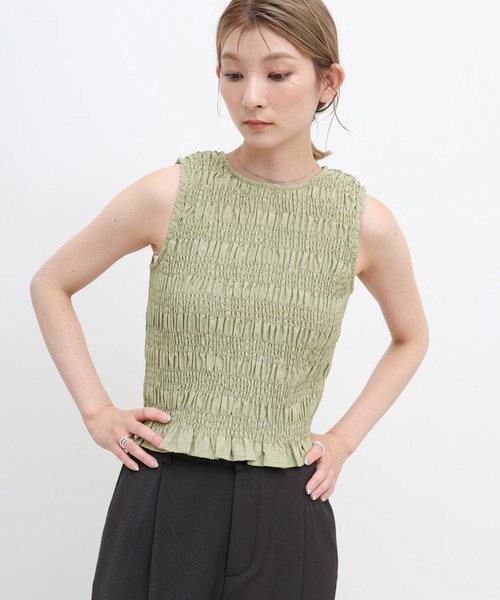 select MOCA(セレクトモカ)の「リネンライクシャーリングノースリーブトップス(タンクトップ・レディース・チャコール/ベージュ/カーキ・FREE)」の12枚目の写真