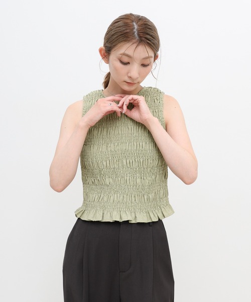 select MOCA(セレクトモカ)の「リネンライクシャーリングノースリーブトップス(タンクトップ・レディース・チャコール/ベージュ/カーキ・FREE)」の13枚目の写真