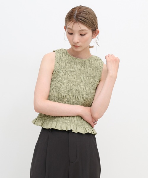 select MOCA(セレクトモカ)の「リネンライクシャーリングノースリーブトップス(タンクトップ・レディース・チャコール/ベージュ/カーキ・FREE)」の7枚目の写真