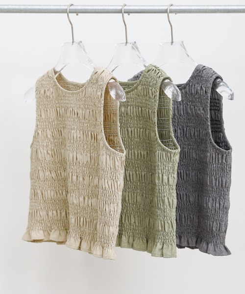 select MOCA(セレクトモカ)の「リネンライクシャーリングノースリーブトップス(タンクトップ・レディース・チャコール/ベージュ/カーキ・FREE)」の18枚目の写真