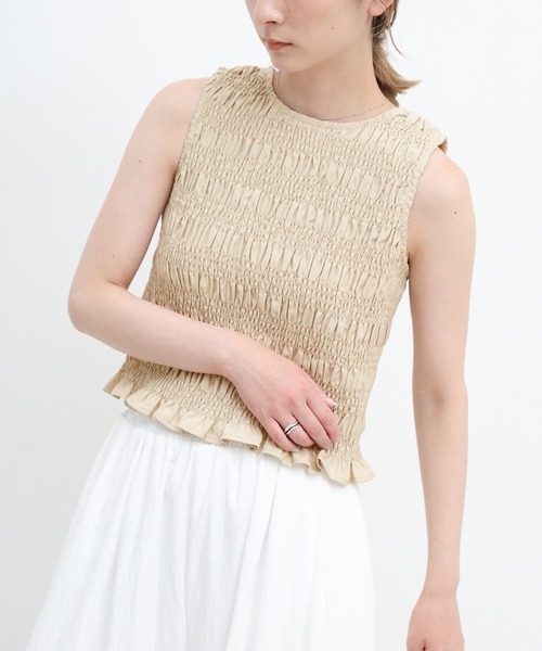 select MOCA(セレクトモカ)の「リネンライクシャーリングノースリーブトップス(タンクトップ・レディース・チャコール/ベージュ/カーキ・FREE)」の19枚目の写真