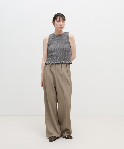 select MOCA(セレクトモカ)の「リネンライクシャーリングノースリーブトップス(タンクトップ・レディース・チャコール/ベージュ/カーキ・FREE)」の6枚目の写真