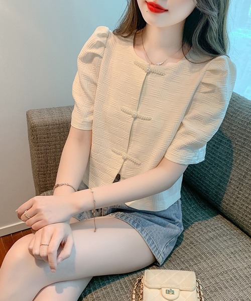 Girly Doll(ガーリードール)の「チャイナデザインパフスリーブトップス(シャツ/ブラウス・レディース・ベージュ/ブラック・FREE)」の13枚目の写真