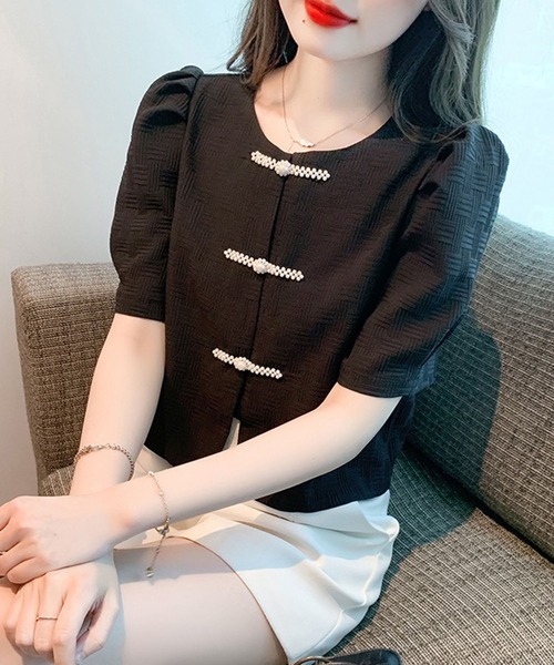 Girly Doll(ガーリードール)の「チャイナデザインパフスリーブトップス(シャツ/ブラウス・レディース・ベージュ/ブラック・FREE)」の17枚目の写真
