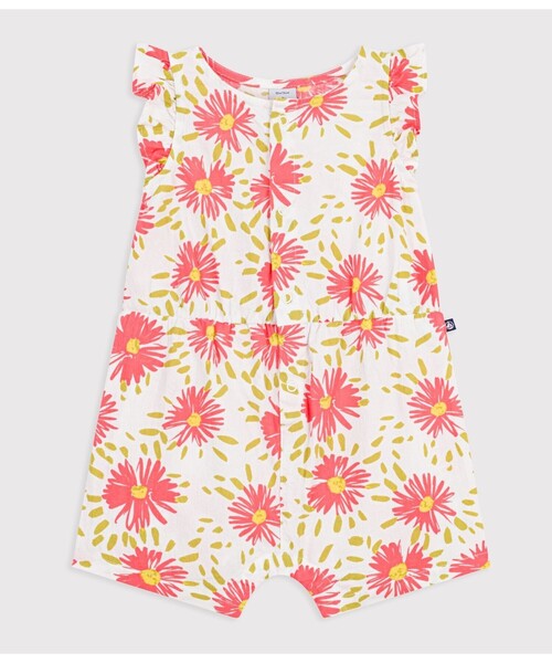 フラワープリントショートロンパース
