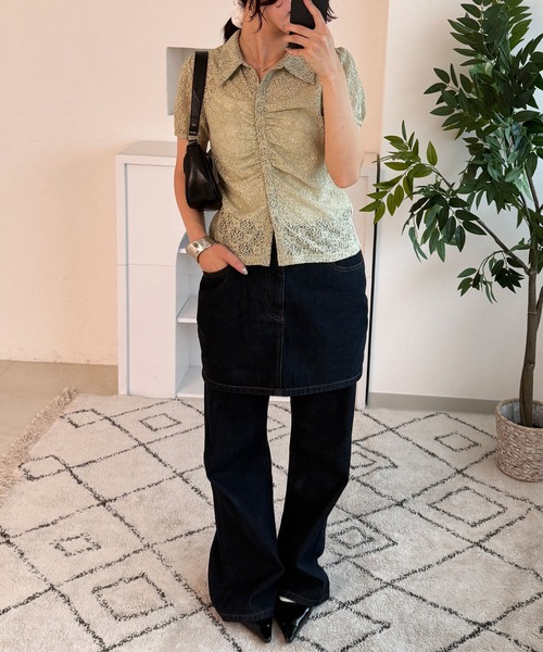 MUHET（ミュエータ）の「gather lace shirt / ギャザーレースシャツ（シャツ/ブラウス・レディース・ネイビー/オフホワイト/ライトグリーン・FREE）」の18枚目の写真
