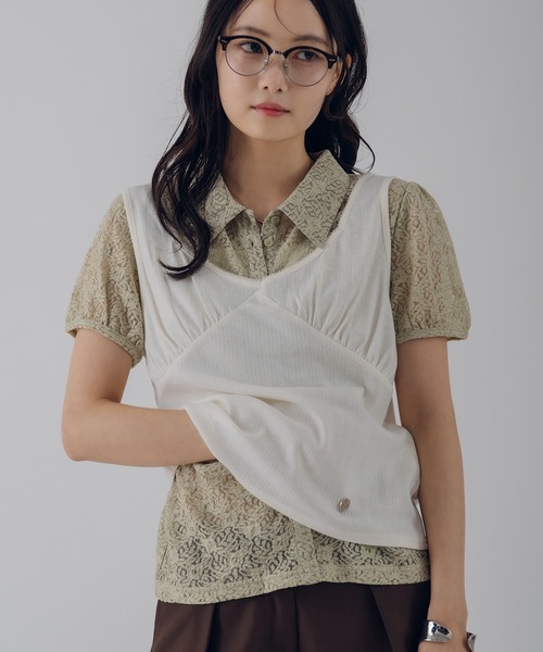 MUHET（ミュエータ）の「gather lace shirt / ギャザーレースシャツ（シャツ/ブラウス・レディース・ネイビー/オフホワイト/ライトグリーン・FREE）」の15枚目の写真