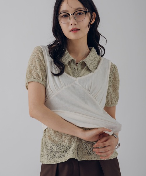 MUHET（ミュエータ）の「gather lace shirt / ギャザーレースシャツ（シャツ/ブラウス・レディース・ネイビー/オフホワイト/ライトグリーン・FREE）」の14枚目の写真