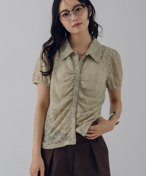 MUHET（ミュエータ）の「gather lace shirt / ギャザーレースシャツ（シャツ/ブラウス・レディース・ネイビー/オフホワイト/ライトグリーン・FREE）」の17枚目の写真