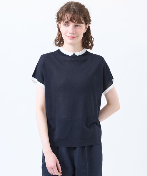 MACKINTOSH PHILOSOPHY（ﾏｯｷﾝﾄｯｼｭ ﾌｨﾛｿﾌｨｰ）の「【Cleric Collar Knit】シアードルマン（Tシャツ/カットソー・レディース・ブルー/ブラウン系その他4/ダークネイビー/ベージュ系その他・38）」の4枚目の写真