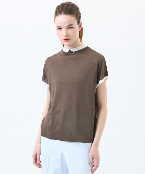 MACKINTOSH PHILOSOPHY（ﾏｯｷﾝﾄｯｼｭ ﾌｨﾛｿﾌｨｰ）の「【Cleric Collar Knit】シアードルマン（Tシャツ/カットソー・レディース・ブルー/ブラウン系その他4/ダークネイビー/ベージュ系その他・38）」の2枚目の写真