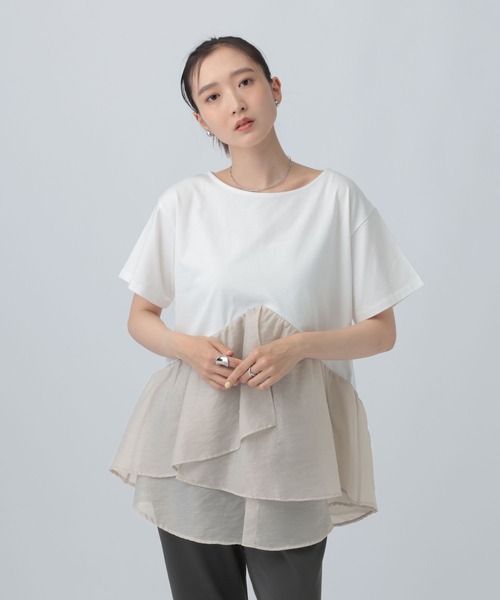 LEPSIM(レプシィム)の「ドッキングペプラムチュニック 759485(Tシャツ/カットソー・レディース・ブラック/チャコールグレー/オフホワイト・FREE)」の2枚目の写真